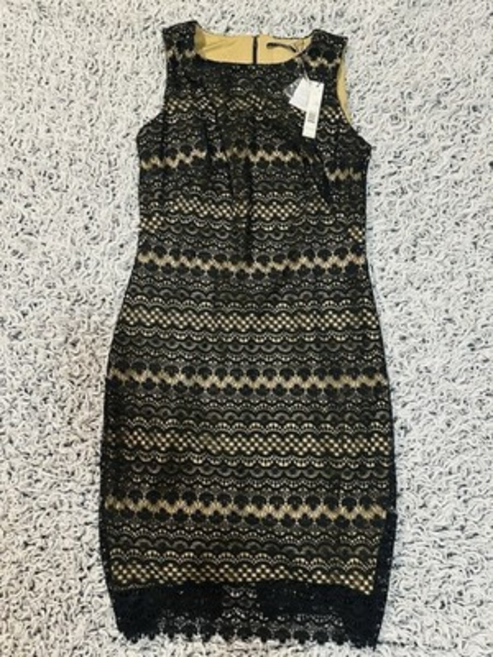Tahari Black Lace Dress Women's 10 Elegant Sheath Lined Sleeveless Cocktail